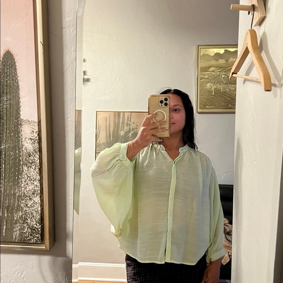 Maeve Light Green button up  Blouse - Picture 5 of 6